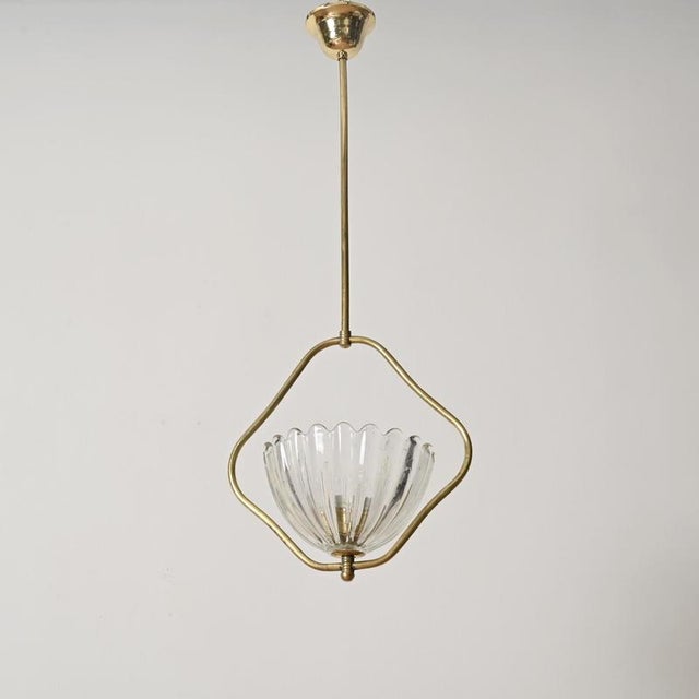 Floral Murano Glass and Brass Pendant from Barovier, Italy, 1940s For Sale - Image 3 of 16