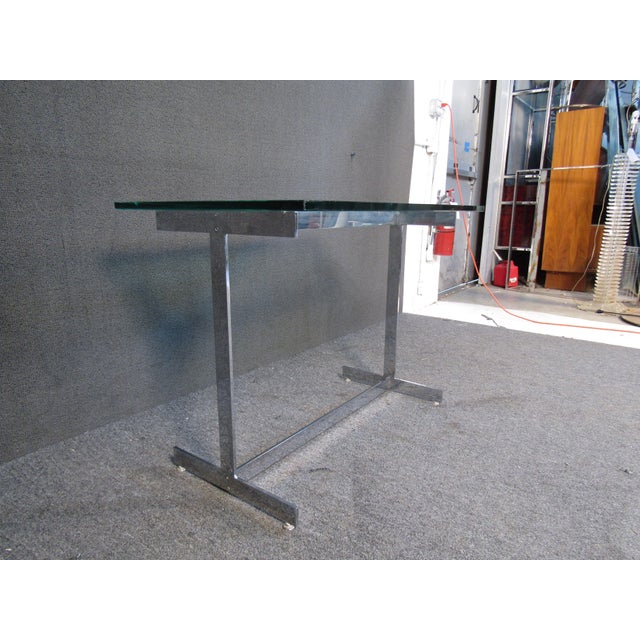 Mid 20th Century Glass and Chrome Side Table in the Style of Milo Baughman For Sale - Image 10 of 11
