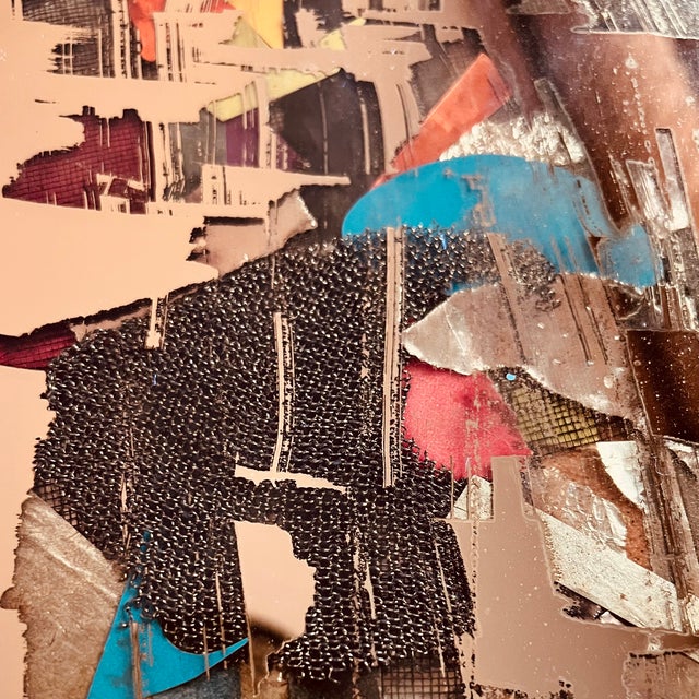 Metal Vintage Brutalist Reverse Glass Mirror Art Signed Mixed Media MCM Jere Style 25" For Sale - Image 7 of 17