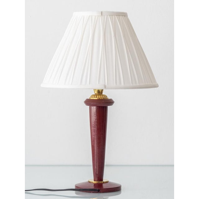 Burgundy Leather Table Lamp from Maison Lancel, 1940s For Sale - Image 4 of 13
