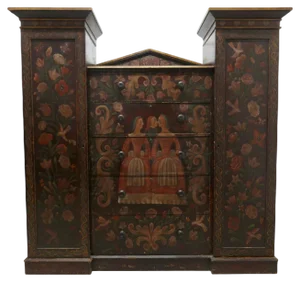 American Folk Art Painted Wedding Chest and Hanging Cupboard, 1827