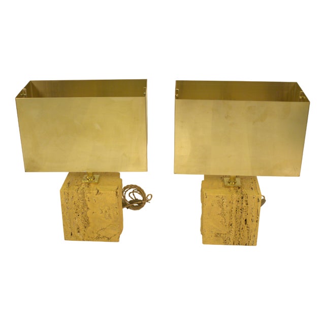Travertine Marble Table Lamps by DM.RA, Set of 2 For Sale