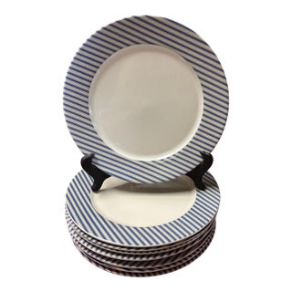 Nautica Bermuda Blue Striped Dinner Plates - Set of 8 For Sale