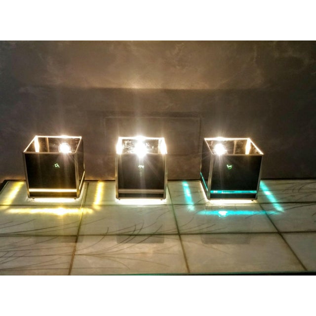 Metal Mid-Century Modern Set Three Cubes Glass and Brass, Italy, 1970s For Sale - Image 7 of 10