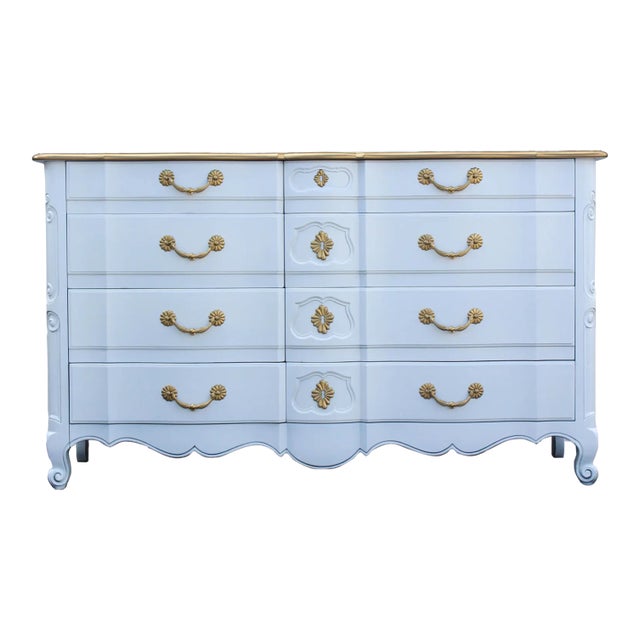1970's French Style White and Gold Dresser by John Widdicomb For Sale