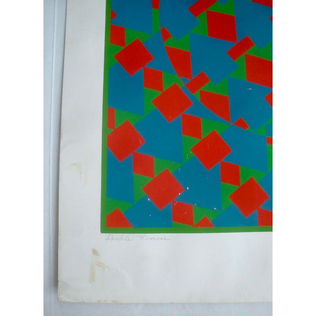 Mid-century modern graphic silkscreen screenprint original print in a poster size format. Titled "Double Reverse" by Jane...