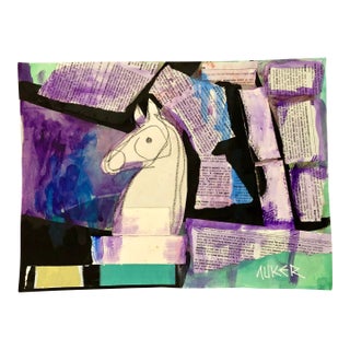 Contemporary Mixed Media Painting by CL Auker, White Knight With Blue and Purple For Sale