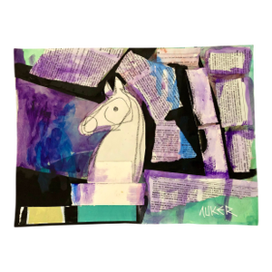 Contemporary Mixed Media Painting by CL Auker, White Knight With Blue and Purple