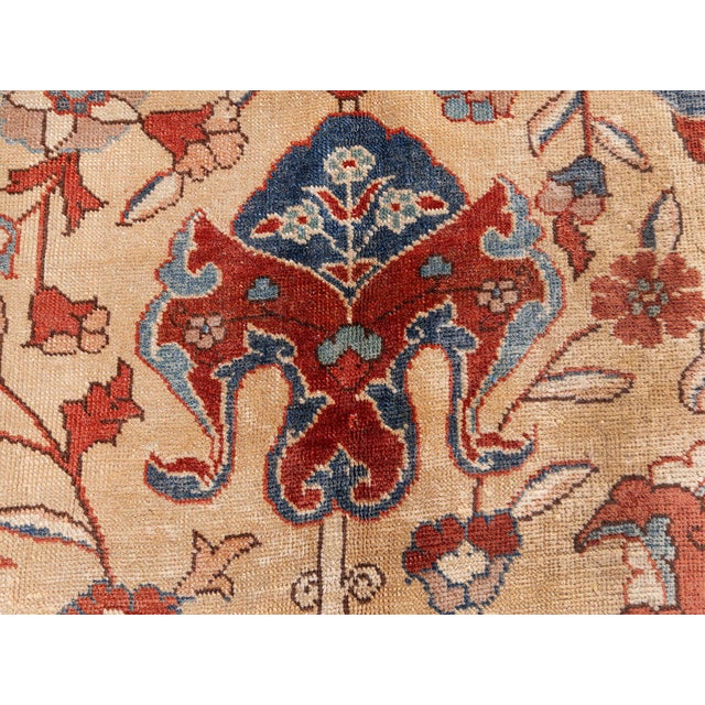 Beige Antique Persian Tabriz Botanic Handmade Wool Rug For Sale - Image 8 of 9
