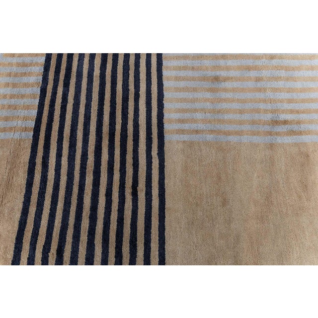Tan Modern Art Deco Tan Rug "Skyscape" Bauhaus Patterned Sunset Skyline For Sale - Image 8 of 9