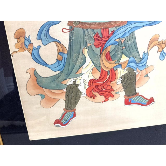 Pair of Vintage Chinese Gongbi Silk Paintings of Guardian Warriors For Sale In Philadelphia - Image 6 of 11