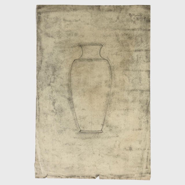 Paper Antique 19th Century French Academic Study of a Greek Bust, Signed (Charcoal on Woven Paper) For Sale - Image 7 of 8