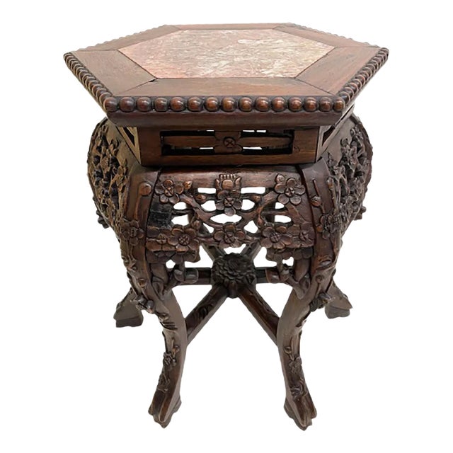 19th Century Chinese Side Table or Plant Stand with Marble Top For Sale