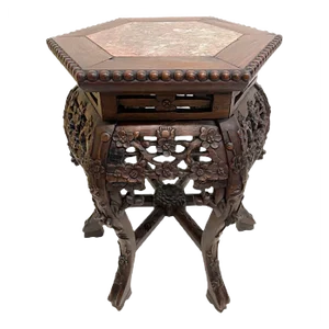 19th Century Chinese Side Table or Plant Stand with Marble Top