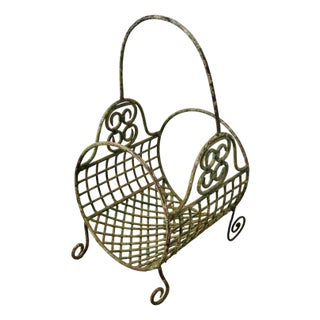 19th Century French Wirework Log Carrier Basket For Sale