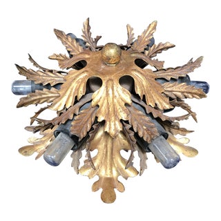 Italian Gilded Acanthus Leaves Ceiling Lamp For Sale