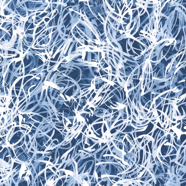 "Blue Chiffon No.6 - Layered Veil" Blue and White Abstract Acrylic Painting on Canvas For Sale - Image 4 of 6