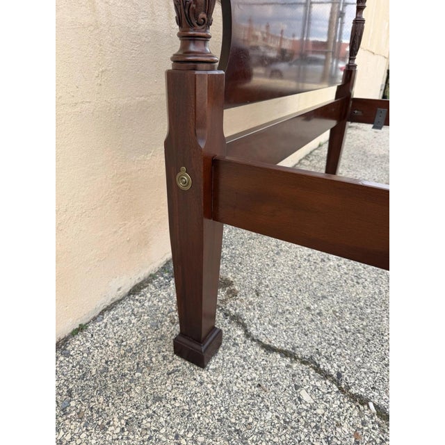 Vintage Georgian Federal Style Mahogany Four Poster Rice Carved Queen Sz Bed For Sale - Image 11 of 16