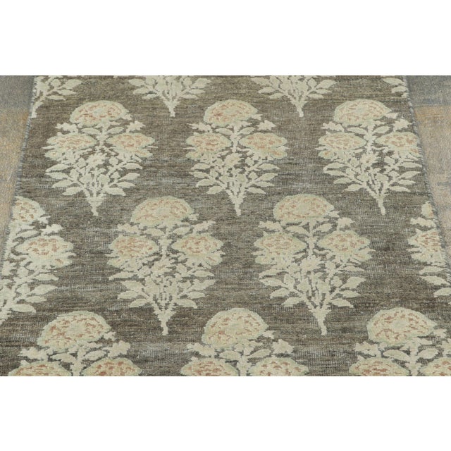 Contemporary Contemporary Block Print Floral Natural Silk Runner by Rug & Kilim, India For Sale - Image 3 of 8