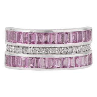 Blush Horizon 3.16 Ct Pink Sapphire & Diamond Band Ring for Christmas Gift, Size 6.5 For Sale