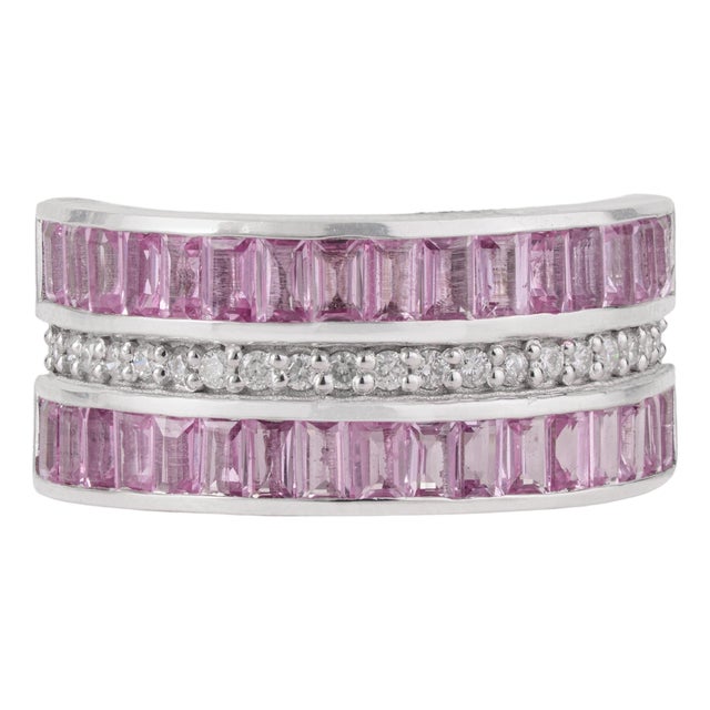 Blush Horizon 3.16 Ct Pink Sapphire & Diamond Band Ring for Christmas Gift, Size 6.5 For Sale