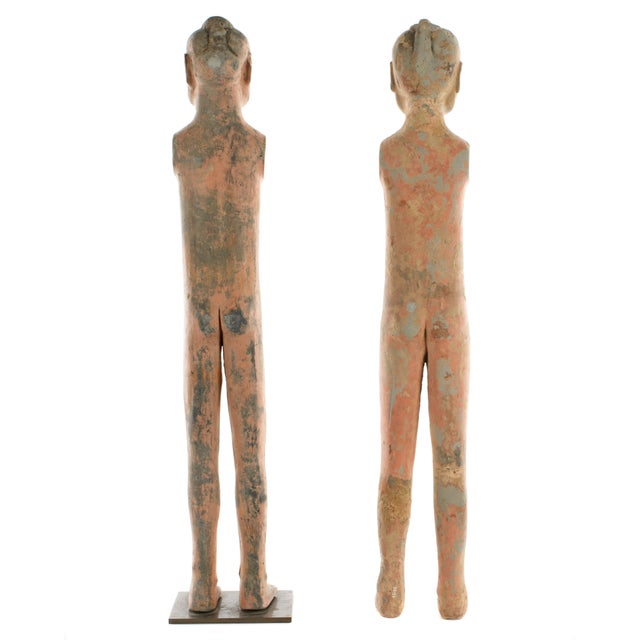 Pair of Chinese Han Tall Slender Terracotta Figures For Sale In Tampa - Image 6 of 9
