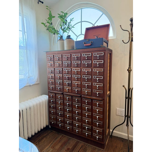Vintage Library Card Catalog Cabinet- Large Solid Wood Apothecary Style For Sale - Image 4 of 10