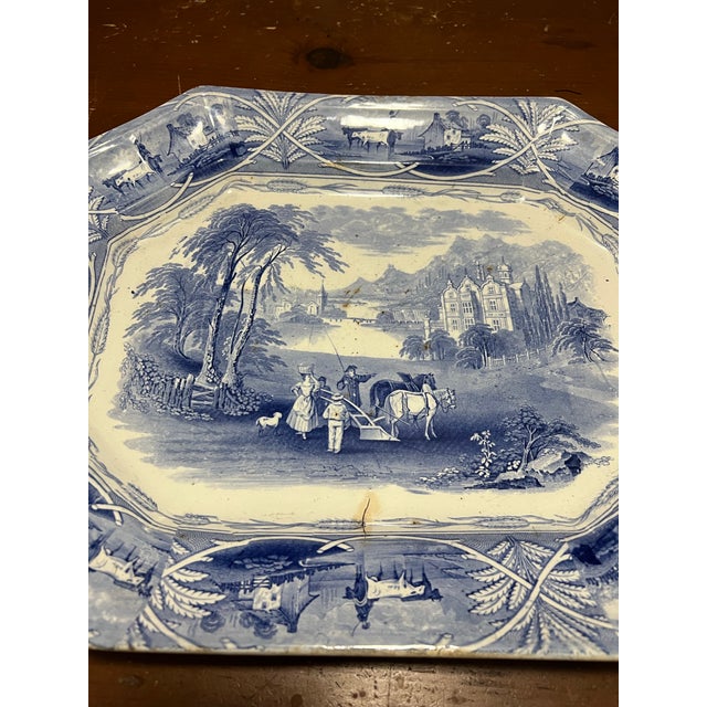 A Very Nice Antique Staffordshire Blue Transferware " Union" pattern Platter, 1850's Made in the Staffordshire district of...