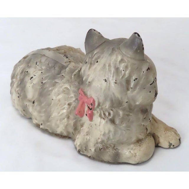 Hot Pink Vintage Signed Hubley Manufacturing Co. Model 335 Reclining Persian House Cat Cast Iron Doorstop For Sale - Image 8 of 13