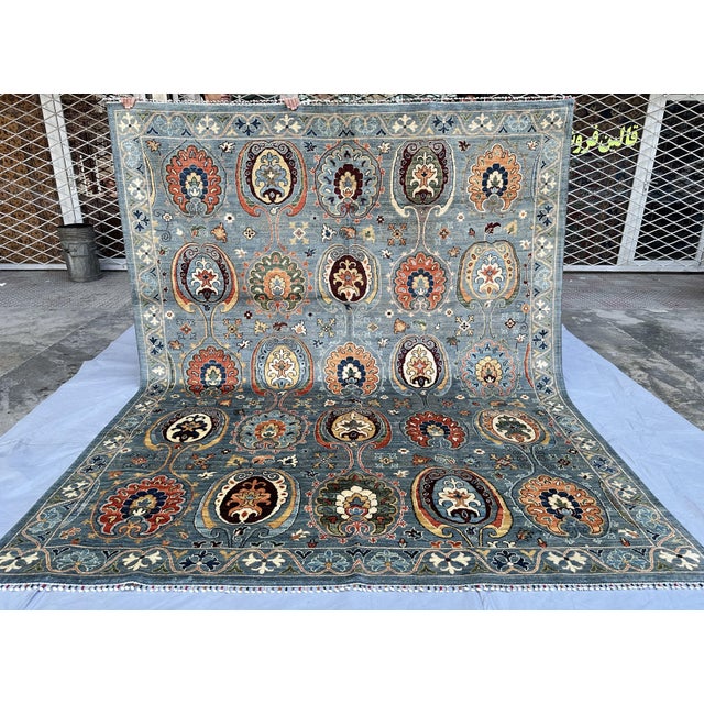 2000 - 2009 Hand-Knotted Afghan Suzani Chobi Wool Area Rug - 8'3" X 9'11" For Sale - Image 5 of 14