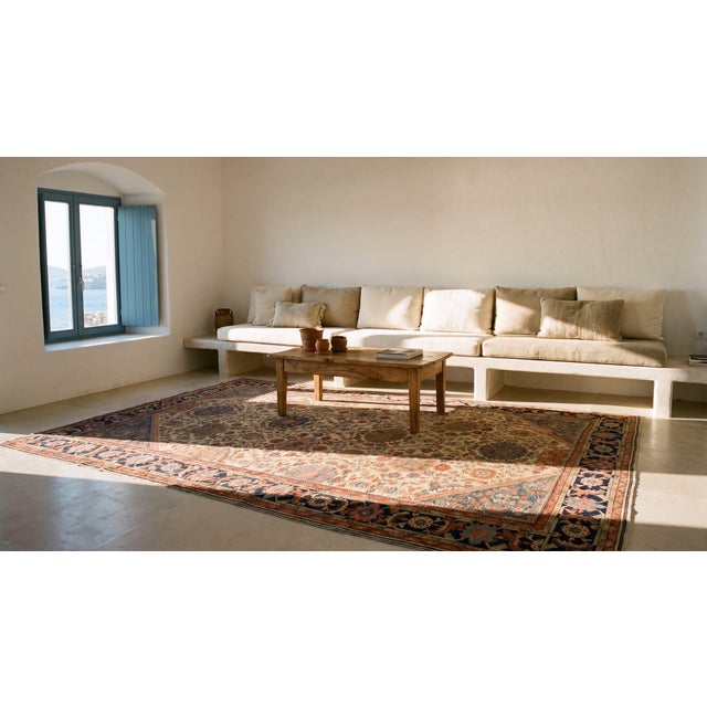 Captivating Ivory Background Color With Allover-Floral Design Antique Persian Sultanabad Rug For Sale - Image 12 of 13