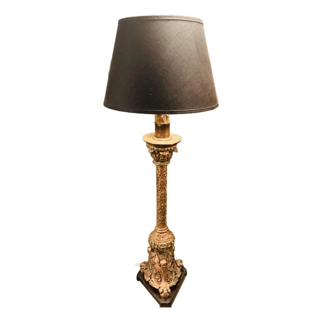A Spanish Moorish Baroque-Style Table Lamp Electrified With Linen Shade For Sale
