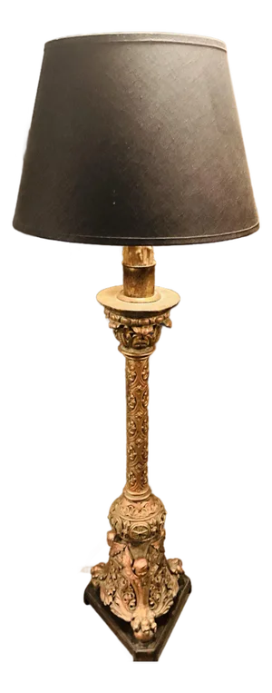 A Spanish Moorish Baroque-Style Table Lamp Electrified With Linen Shade
