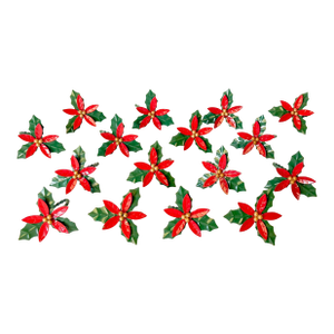 Vintage Tole Style Poinsettia Flower Napkin Rings - Set of 16