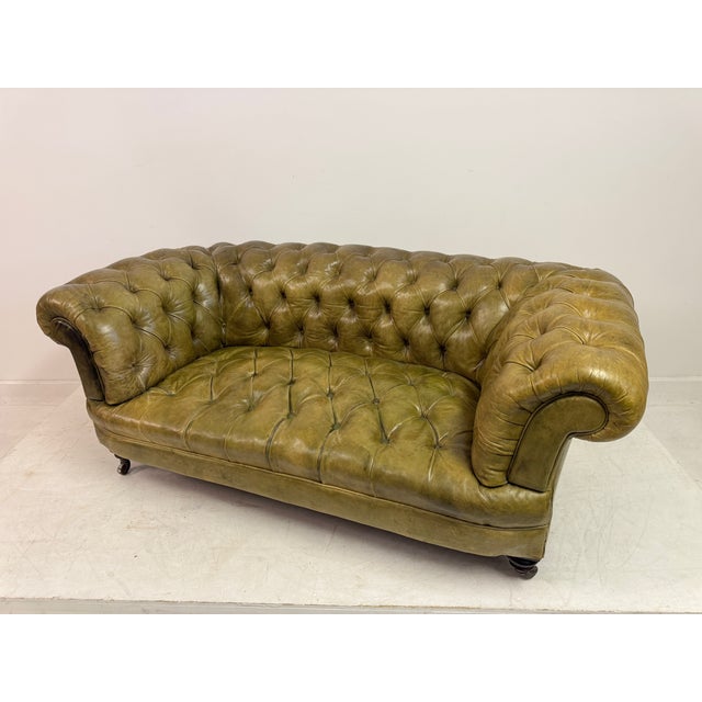 Animal Skin Antique Chesterfield Sofa in Patinated Leather, 1890s For Sale - Image 7 of 16