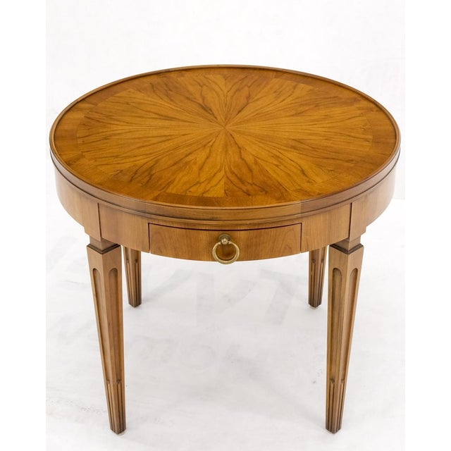 Brown Mid 20th Century Baker Walnut Round Sunburst Pattern Gallery Top Drawer Side Lamp Table Stand For Sale - Image 8 of 15