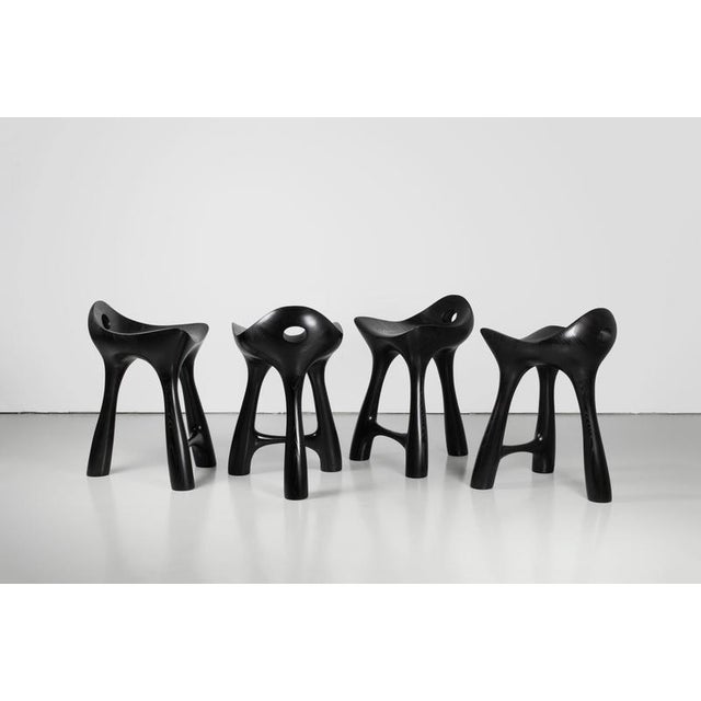 Tripod Stool in Black-Stained and Varnished Ash by Maxime Goléo For Sale - Image 11 of 13