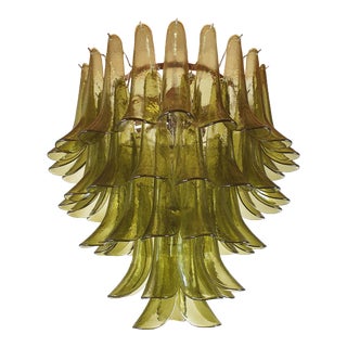 Mid Century Modern Large Green Murano Glass Chandelier, Mazzega For Sale