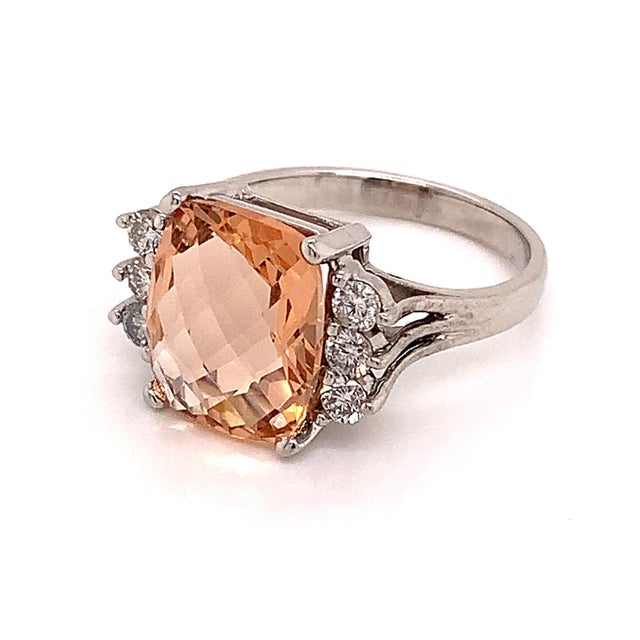 Diamond Morganite Ring 14k Gold 5.60 TCW Certified, Size 6.75 For Sale - Image 4 of 13