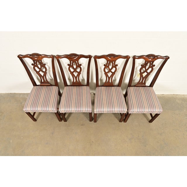 1980s Drexel Heritage Georgian Carved Mahogany Dining Chairs, Set of Four For Sale - Image 5 of 13