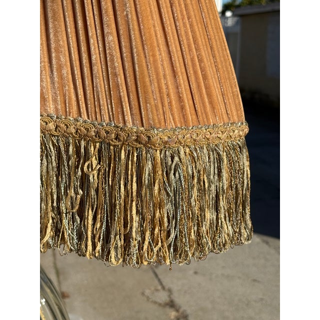 1940s Monumental Murano Glass Lamp With Custom Silk Velvet Fringe Trim Shade For Sale - Image 9 of 17