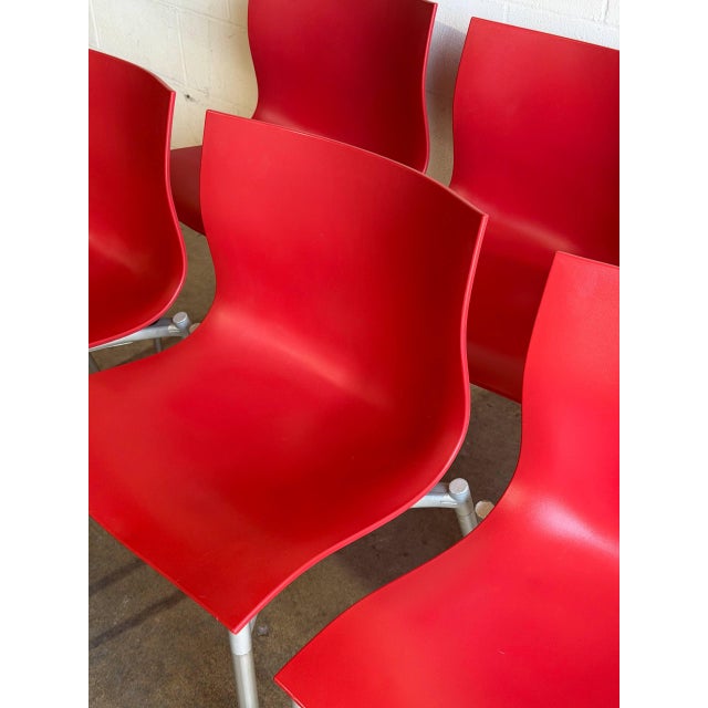 Philippe Starck Red Stacking Chairs Set of 8 Molded Plastic and Aluminum 1990s For Sale In Los Angeles - Image 6 of 12