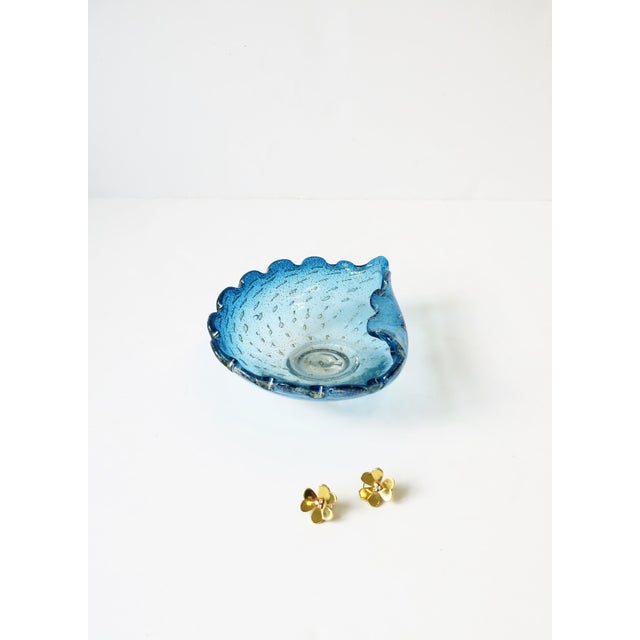 Glass Italian Murano Blue Art Glass Bowl Scalloped Edge For Sale - Image 7 of 12