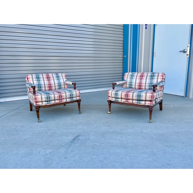 1970s Mid Century Mahogany Lounge Chairs With Brass Casters- Set of 2 For Sale - Image 13 of 13