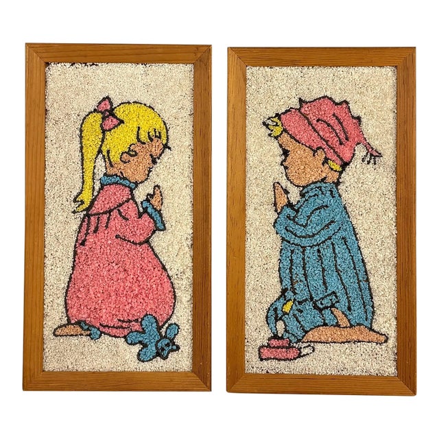 Mid-Century Mosaic Gravel Art Little Boy & Girl Wall Art - A Pair For Sale