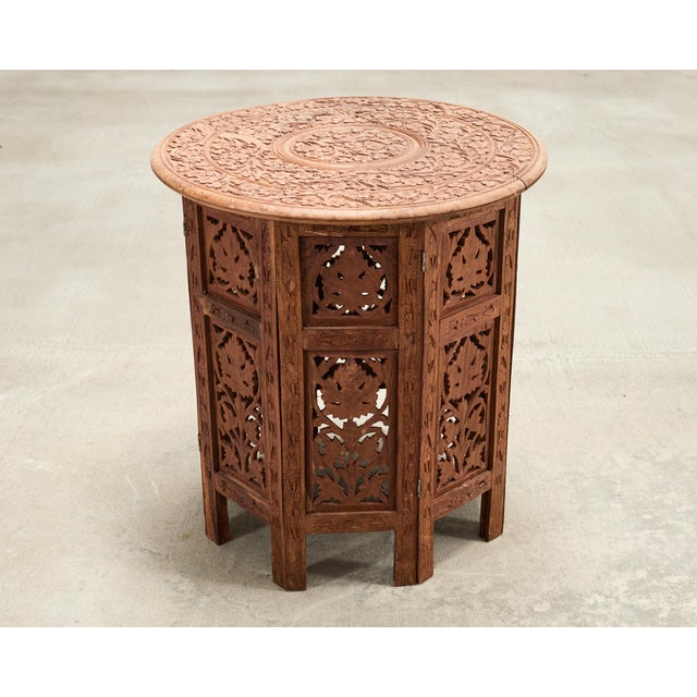 Moorish Style Carved Teak Inlaid Round Tabouret Drink Table For Sale - Image 15 of 15
