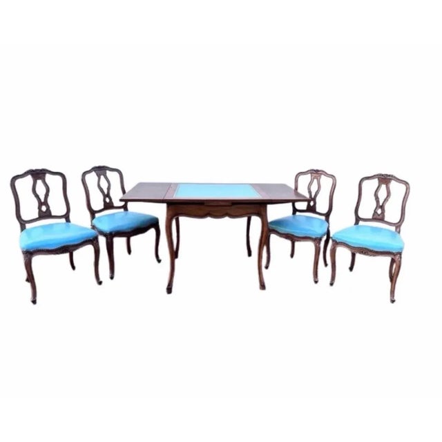 Mid 20th Century French Extending Game Table With Matching Chairs Hollywood Regency Style - Set of 5 For Sale - Image 5 of 10