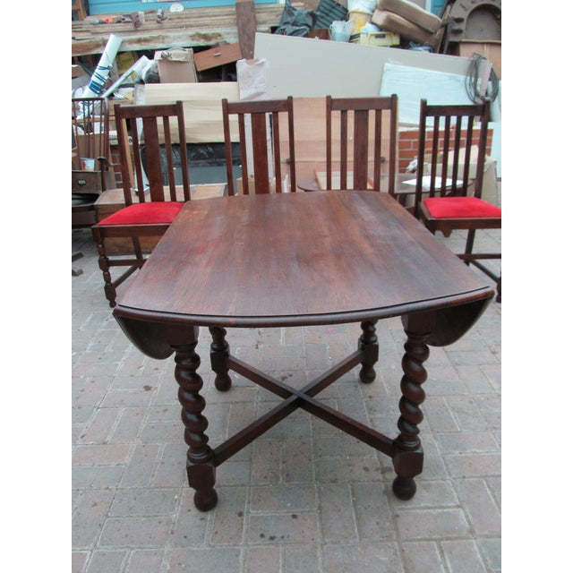 Antique 1920s English Oak Barley Twist Drop-Leaf Dining Table For Sale - Image 4 of 8