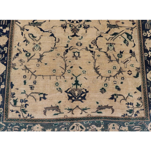 Traditional Vintage Turkish Oushak Rug With Vining Florals in Cream and Sapphire Blue For Sale - Image 3 of 15
