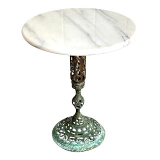 1930s Art Deco Reticulated Brass Marble-Top Side Table For Sale